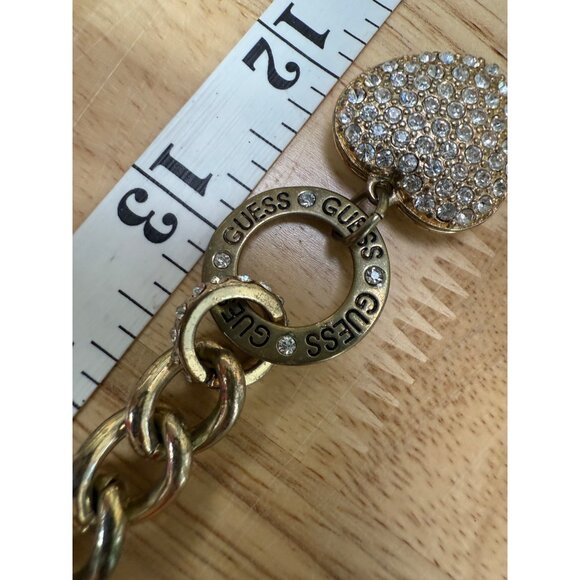 Guess Gold-Tone Chain-Link Toggle Bracelet With Pave Crystal Heart Charm - Picture 4 of 13